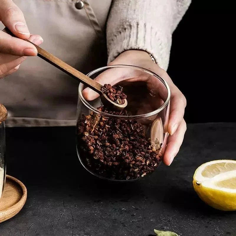 Conjunto de Potes de Vidro Tampa de Madeira