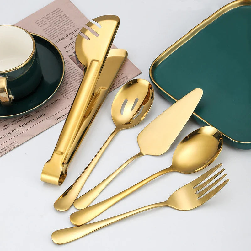 Kit Utensílios de Cozinha 6 Peças em Aço Inox Dourado e Prata