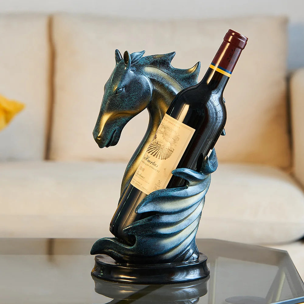 Suporte de Vinho Decorativo Cavalo em Resina de Luxo
