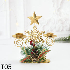 Castiçal de Vela em Ferro Dourado com Figurinos Decorativos Decoração de Natal