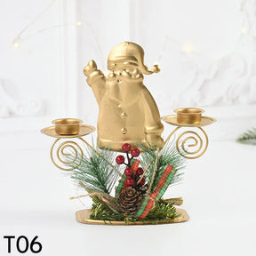 Castiçal de Vela em Ferro Dourado com Figurinos Decorativos Decoração de Natal