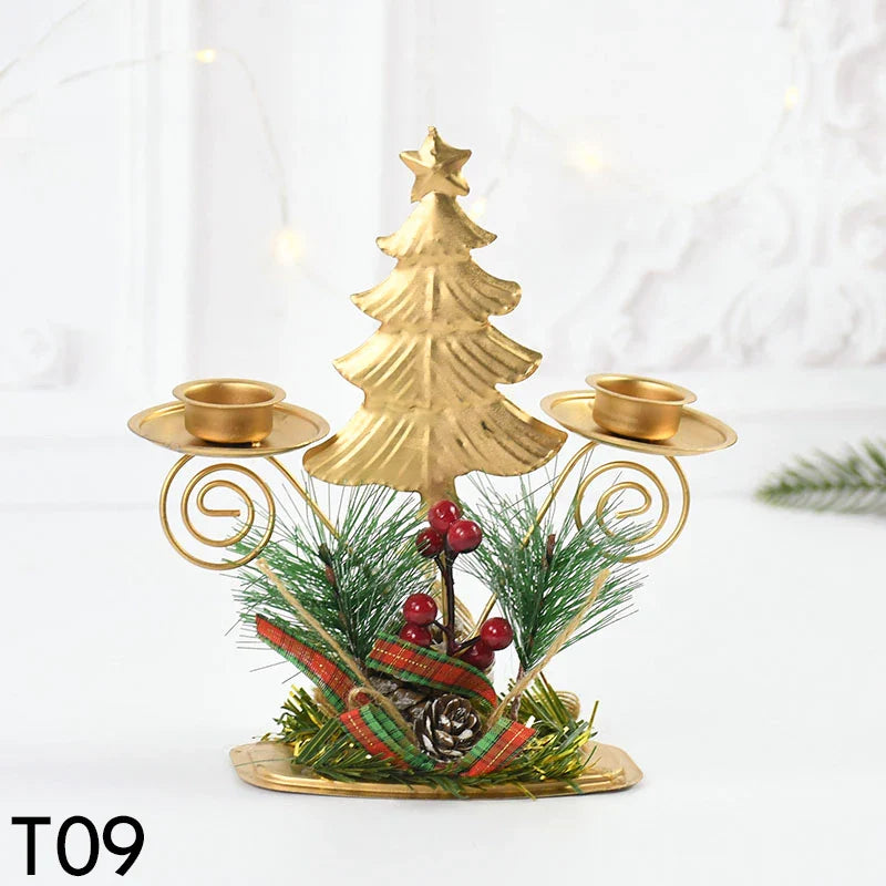 Castiçal de Vela em Ferro Dourado com Figurinos Decorativos Decoração de Natal