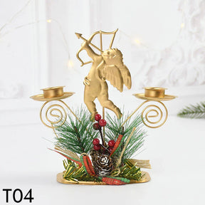 Castiçal de Vela em Ferro Dourado com Figurinos Decorativos Decoração de Natal