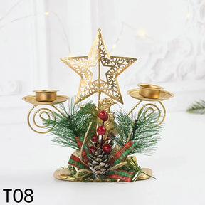 Castiçal de Vela em Ferro Dourado com Figurinos Decorativos Decoração de Natal