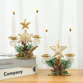 Castiçal de Vela em Ferro Dourado com Figurinos Decorativos Decoração de Natal