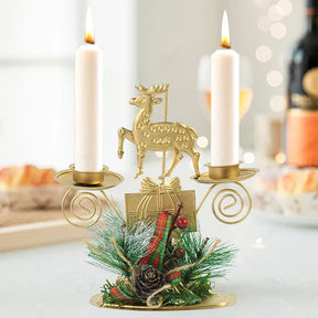 Castiçal de Vela em Ferro Dourado com Figurinos Decorativos Decoração de Natal