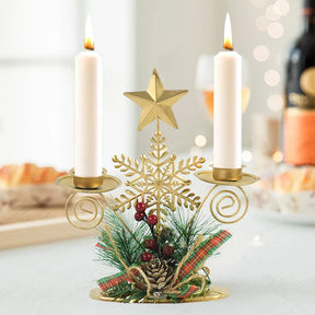 Castiçal de Vela em Ferro Dourado com Figurinos Decorativos Decoração de Natal