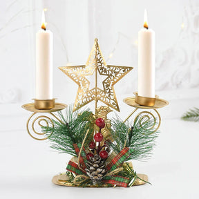 Castiçal de Vela em Ferro Dourado com Figurinos Decorativos Decoração de Natal
