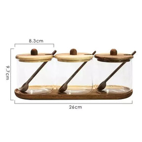 Conjunto de Potes de Vidro Tampa de Madeira