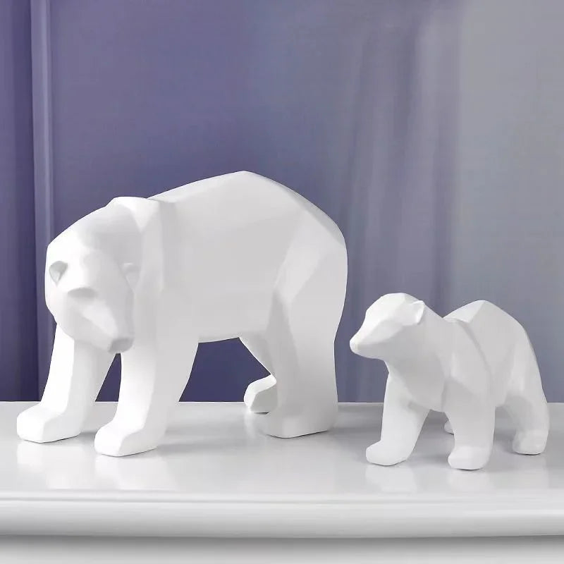 Escultura Decorativa de Urso Polar Geométrico em Resina