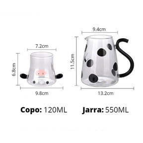 Jarra de Vidro Borossilicato com Copo Temático Vaquinha