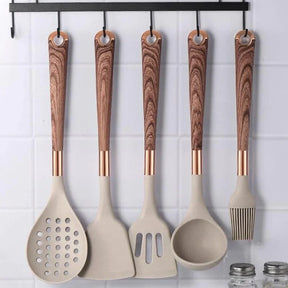 Kit Utensílios de Cozinha Silicone 10 Peças Com Organizador Rosé