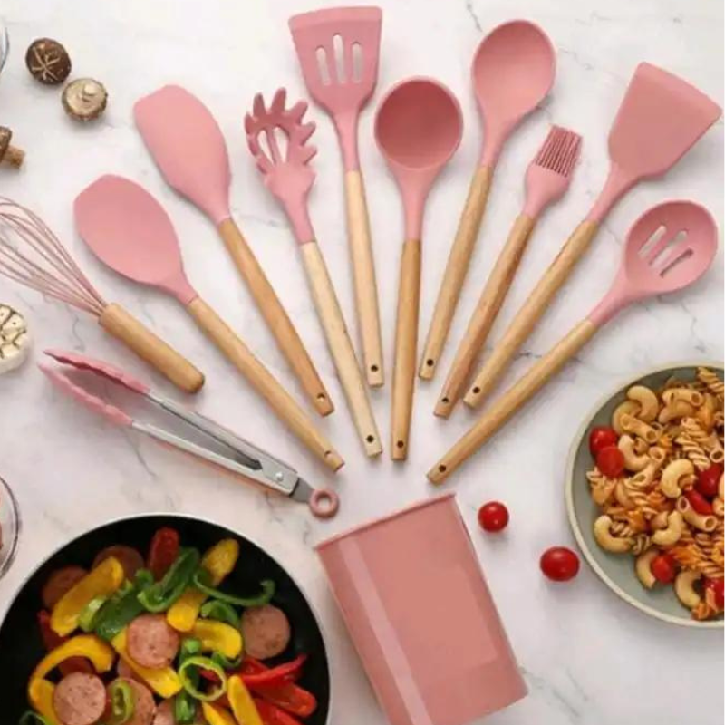Kit de Utensílios de Cozinha de Silicone com 12 Peças