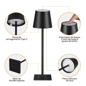 Luminária de Mesa LED Abajur Quarto Sala Portátil