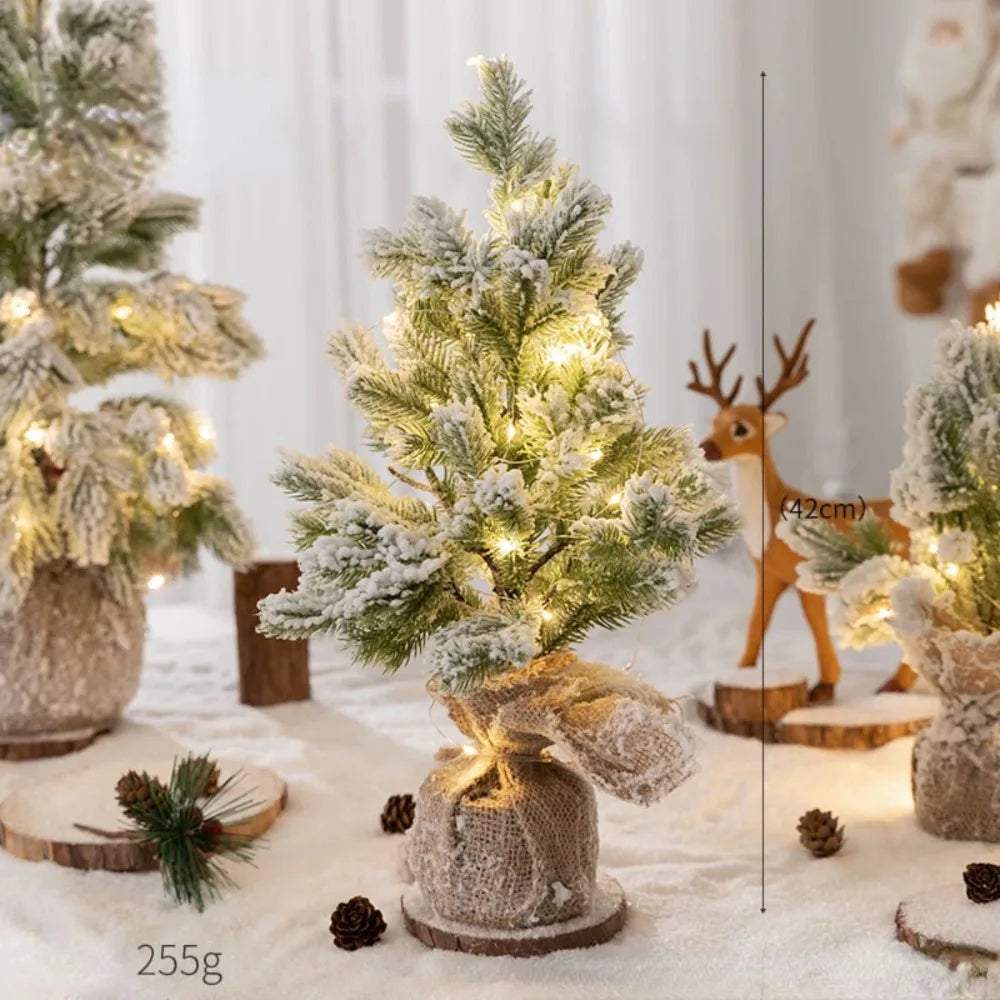 Árvore de Natal de Mesa Artificial com Neve e Luz